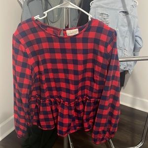 Plaid Universal Thread Peplum Blouse